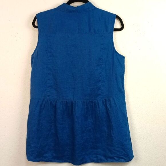 J. Jill Women 100% Linen Blue Sleeveless Button Down Tunic Top Sz 1X Resortwear - Picture 8 of 9